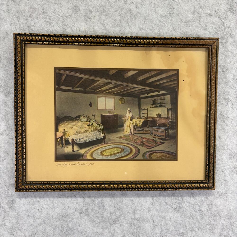 Antique Grandpas and Grandmas Bed Framed Print Wallace Nutting Style 1920s